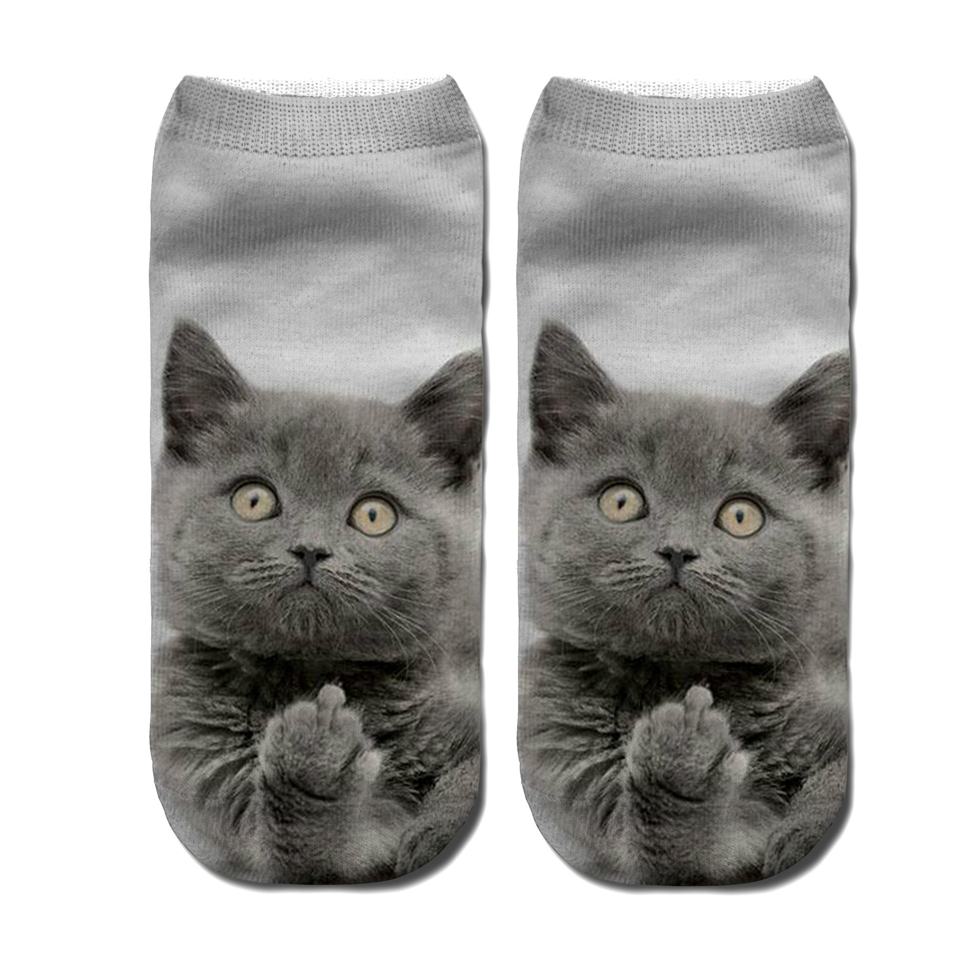 4 Pairs 3D Printing Personalized Cat Socks Middle Finger Cats Animal Print Boat Socks